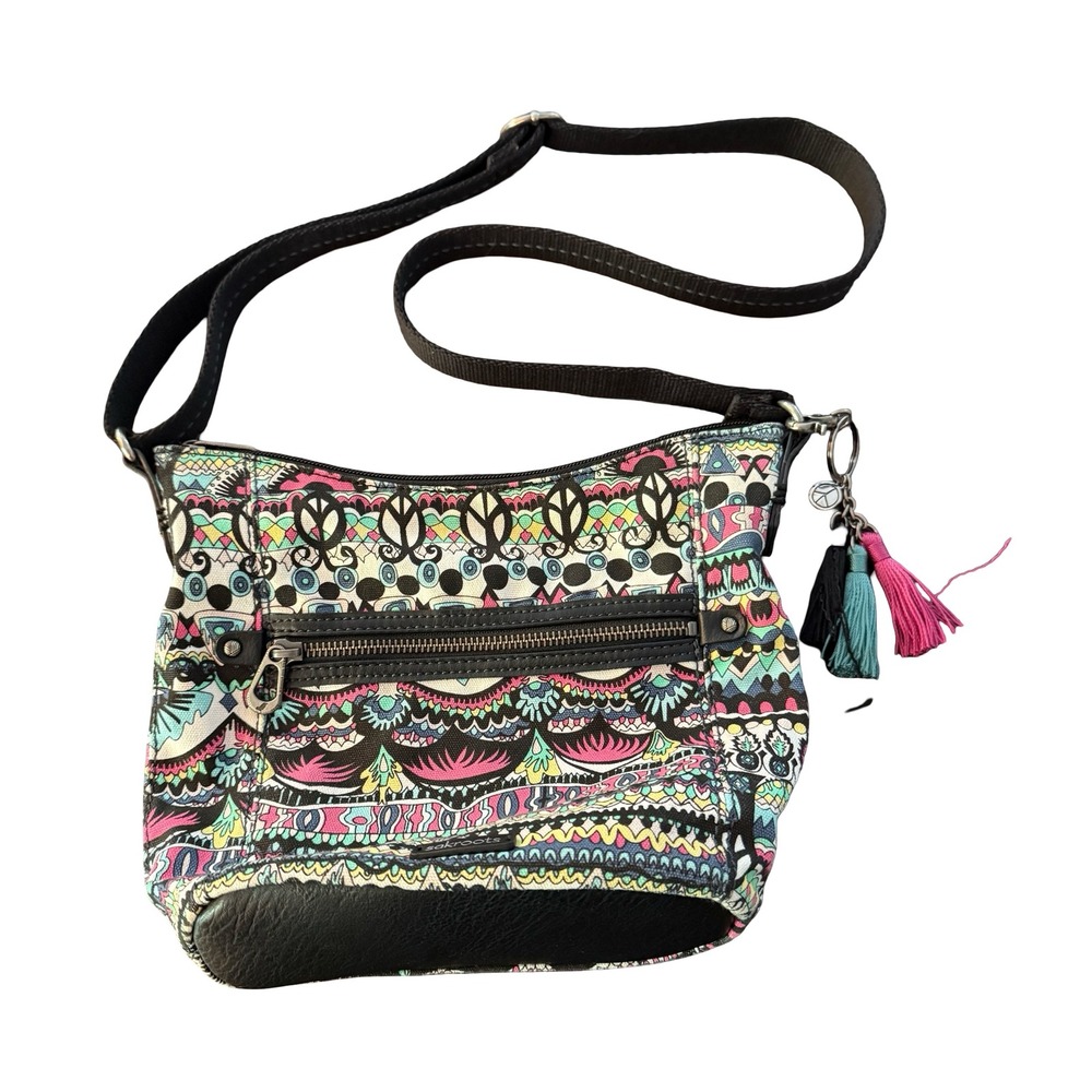 Sakroots Artist Circle Crossbody Bag One World Peace Neon Boho Purse Canvas